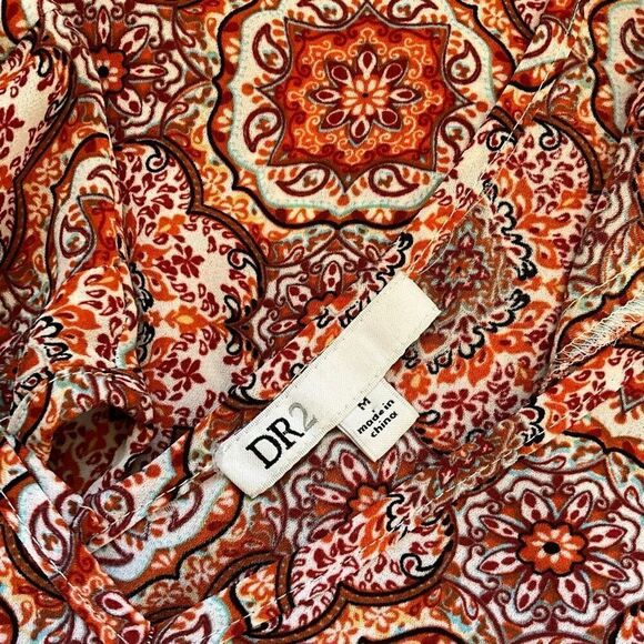 DR2 Daniel Rainn Womens Medium Pullover V Neck Top Orange Geometric Print - Picture 12 of 15